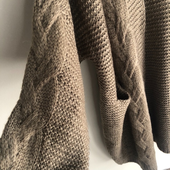 Taupe Olive Knit Oversized Open Sweater Cardigan - Picture 4 of 7